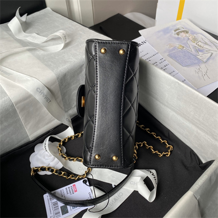 Chanel Mini Flap Bag With Top Handle Lambskin Gold Tone Metal Black AS4956