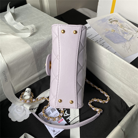 Chanel Mini Flap Bag With Top Handle Lambskin Gold Tone Metal Lt Purple AS4956