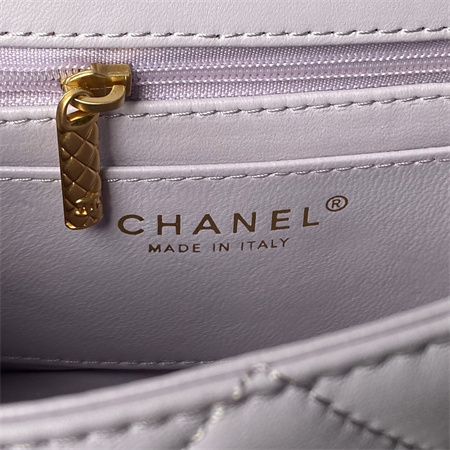 Chanel Mini Flap Bag With Top Handle Lambskin Gold Tone Metal Lt Purple AS4956