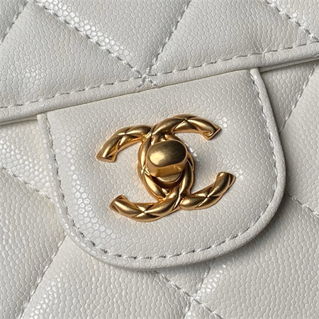 Chanel Flap Bag With Top Handle Grained Shinny Calfskin Gold Tone Metal White AS4957
