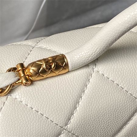 Chanel Flap Bag With Top Handle Grained Shinny Calfskin Gold Tone Metal White AS4957