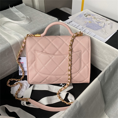 Chanel Flap Bag With Top Handle Grained Shinny Calfskin Gold Tone Metal Pink AS4957