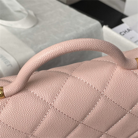 Chanel Flap Bag With Top Handle Grained Shinny Calfskin Gold Tone Metal Pink AS4957