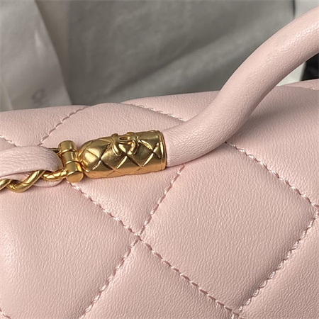 Chanel Flap Bag With Top Handle Lambskin Gold Tone Metal Pink AS4957