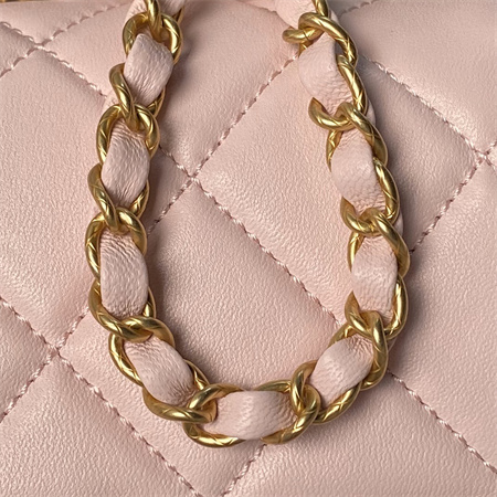 Chanel Flap Bag With Top Handle Lambskin Gold Tone Metal Pink AS4957