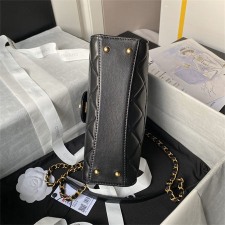 Chanel Flap Bag With Top Handle Lambskin Gold Tone Metal Black AS4957