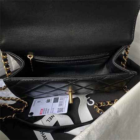 Chanel Flap Bag With Top Handle Lambskin Gold Tone Metal Black AS4957