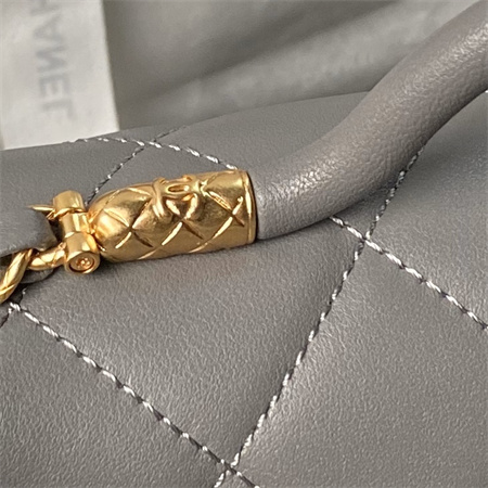 Chanel Flap Bag With Top Handle Lambskin Gold Tone Metal Grey AS4957