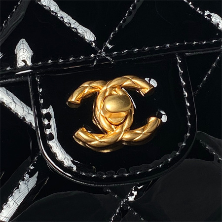 Chanel Flap Bag With Top Handle Patent Calfskin Gold Tone Metal Black AS4957
