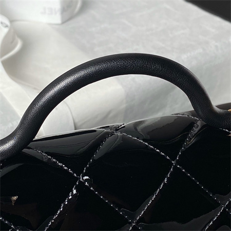 Chanel Flap Bag With Top Handle Patent Calfskin Gold Tone Metal Black AS4957