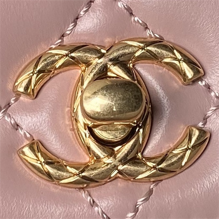 Chanel Mini Coco Handle Bag Shinny Calfskin Aged Gold Metal Pink AS2215