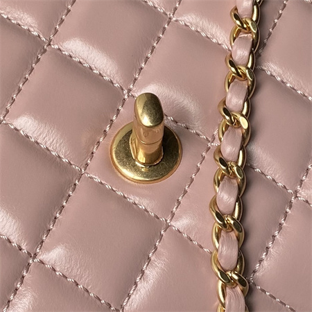 Chanel Mini Coco Handle Bag Shinny Calfskin Aged Gold Metal Pink AS2215