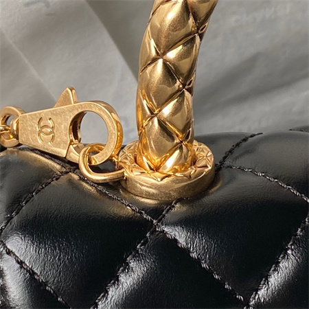 Chanel Mini Coco Handle Bag Shinny Calfskin Aged Gold Metal Black AS2215