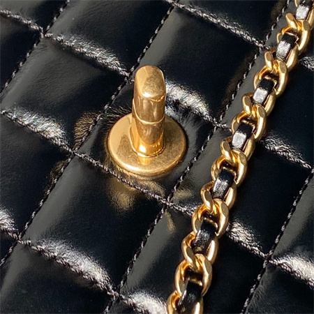 Chanel Small Coco Handle Bag Shinny Calfskin Aged Gold Metal Black A92990