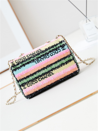 Chanel Mini Flap Bag Sequins & Gold-Tone Metal Multicolors AS3269