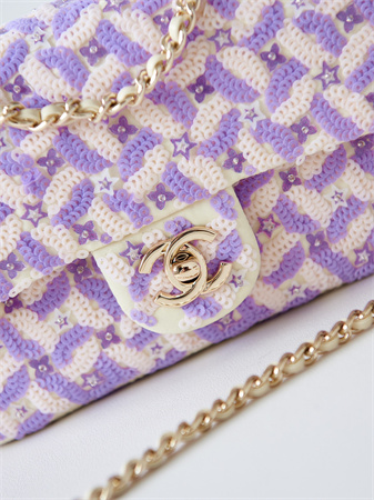 Chanel Mini Flap Bag Sequins & Gold-Tone Metal White,Purple AS3965