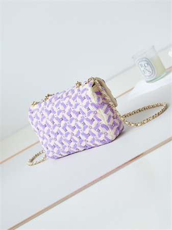 Chanel Mini Flap Bag Sequins & Gold-Tone Metal White,Purple AS3965