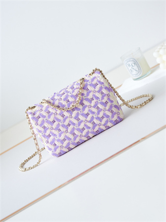 Chanel Mini Flap Bag Sequins & Gold-Tone Metal White,Purple AS3965