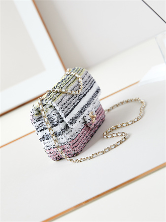 Chanel Clutch Sequins & Gold-Tone Metal White, Black, Pink & Yellow AS4561