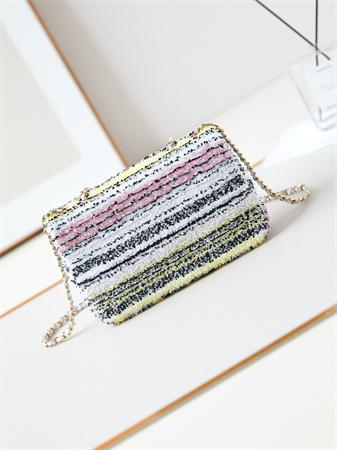 Chanel Clutch Sequins & Gold-Tone Metal White, Black, Pink & Yellow AS4561