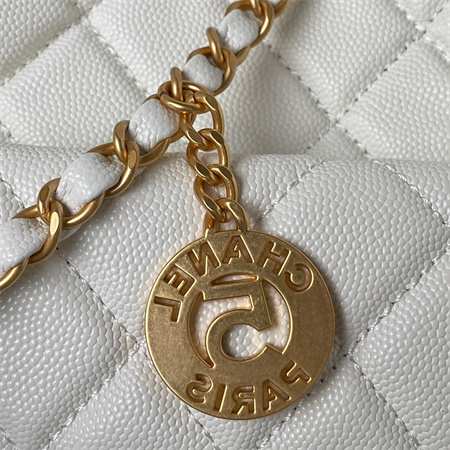 Chanel Hobo Bag Grained Calfskin Gold Tone Metal White AS3690