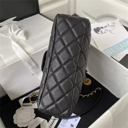 Chanel Hobo Bag Grained Calfskin Gold Tone Metal Black AS3690