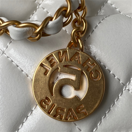 Chanel Hobo Bag Shinny Calfskin Gold Tone Metal White AS3690