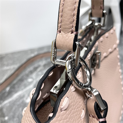 Fen.di Peekaboo ISeeU Petite Cuoio Romano Leather Pink Selleria bag with 306 hand-sewn topstitches