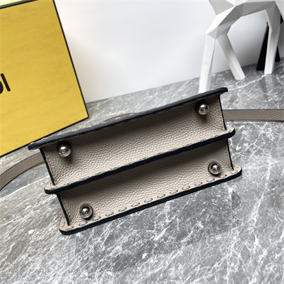 Fen.di Peekaboo ISeeU Petite Cuoio Romano Leather Dove Grey Selleria bag with 306 hand-sewn topstitches