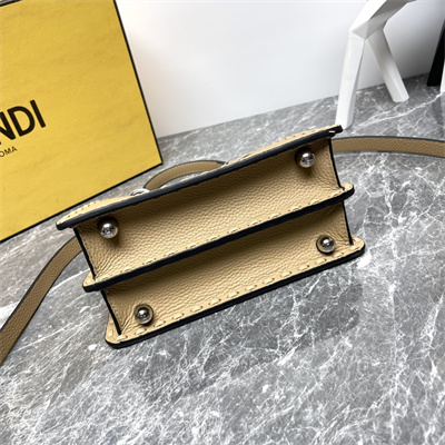 Fen.di Peekaboo ISeeU Petite Cuoio Romano Leather Beige Selleria bag with 306 hand-sewn topstitches