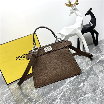Fen.di Peekaboo ISeeU Petite Cuoio Romano Leather Selleria bag with 306 hand-sewn topstitches