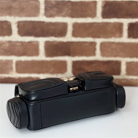 Gu.cci GG MARMONT SMALL MULTI-POCKET BAG Black matelassé chevron leather 795228