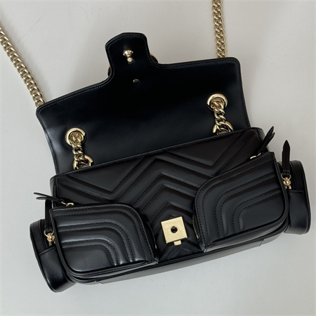 Gu.cci GG MARMONT SMALL MULTI-POCKET BAG Black matelassé chevron leather 795228