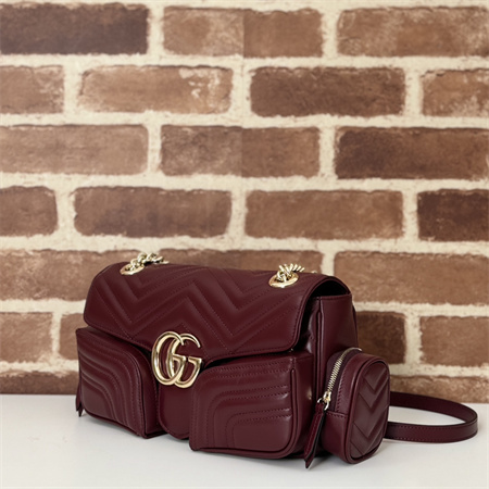 Gu.cci GG MARMONT SMALL MULTI-POCKET BAG Rosso Ancora matelassé chevron leather 795228