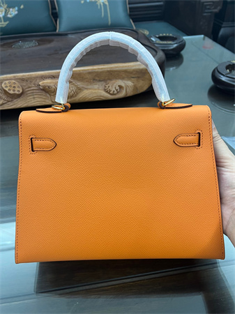 Kelly Sellier Bag Epsom Leather 25/28CM Gold/Silver Hardware In Orange Color