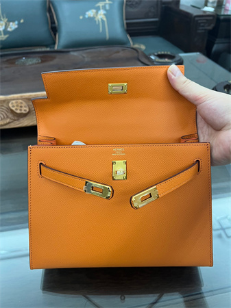 Kelly Sellier Bag Epsom Leather 25/28CM Gold/Silver Hardware In Orange Color