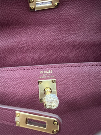 Kelly Sellier Bag Epsom Leather 25/28CM Gold/Silver Hardware In Bordeaux Color
