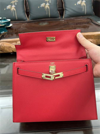 Kelly Sellier Bag Epsom Leather 25/28CM Gold/Silver Hardware In Red Color