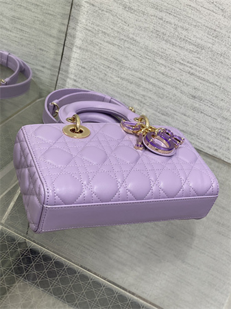 CD Small Lady D-Joy Bag Cannage Lambskin Enamel Gold Tone Metal Purple