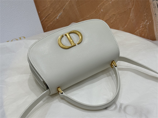 CD Small 30 Montaigne Avenue Top Handle Bag Latte Ribbed Calfskin