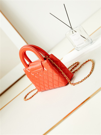 Cha.nel Mini Shopping Bag Kelly Bag Shiny Aged Calfskin Gold-Tone Metal Orange AS4416