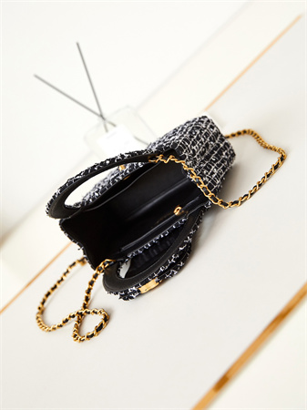 Cha.nel Mini Shopping Bag Kelly Bag Tweed Gold-Tone Metal Black/White AS4416