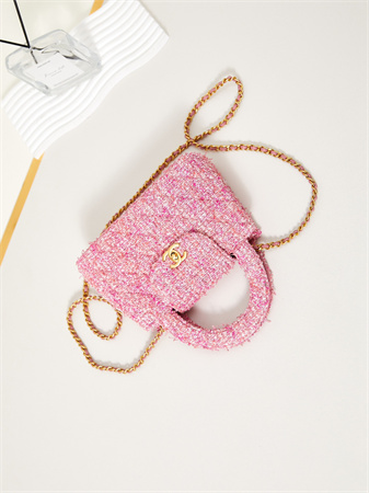 Cha.nel Mini Shopping Bag Kelly Bag Tweed Gold-Tone Metal Pink AS4416