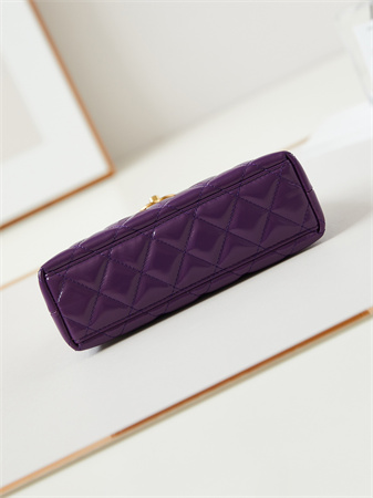 Cha.nel Mini Shopping Bag Kelly Bag Shiny Aged Calfskin Gold-Tone Metal Purple AS4416