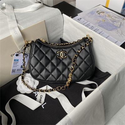 Chanel Hobo Bag Lambskin Gold Tone Metal Black AS3786