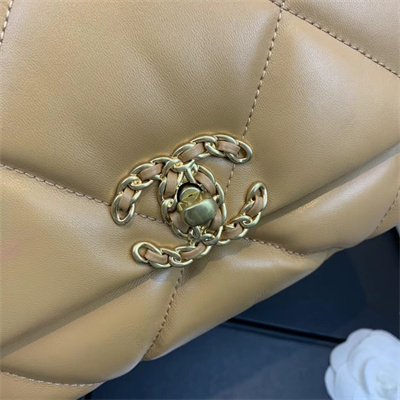 Chanel 19 Handbag Lambskin Gold Double C Metal Brown AS1160