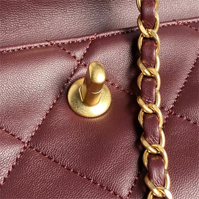 Cha.nel Small Tote Lambskin Burgundy AS5036