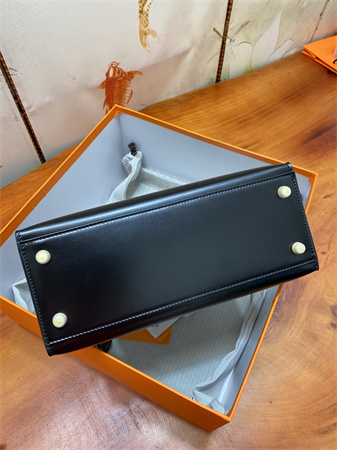 Kelly Sellier Bag Box Leather 25/28CM Gold/Silver Hardware Black HS