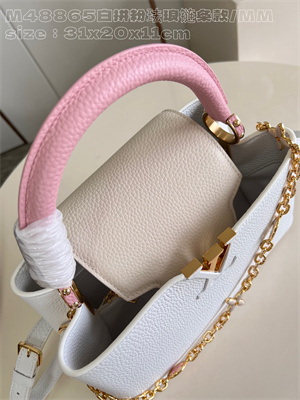 L.V Capucines MM Bag Taurillon Leather White/Pink M48865