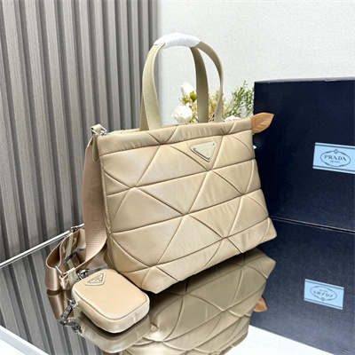 Prada Medium Re-Nylon Padded Tote Bag Beige 1BG380